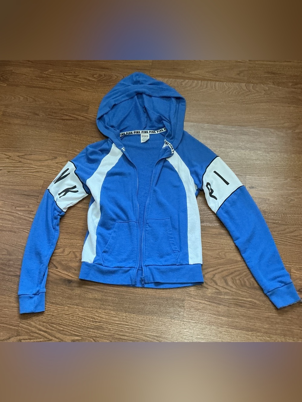 PINK Victoria's Secret Blue & White Zip Hoodie Jacket